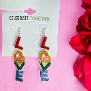 Celebrate Together 2 5/8" Gold/Multicolor "Love" Earrings-NWT